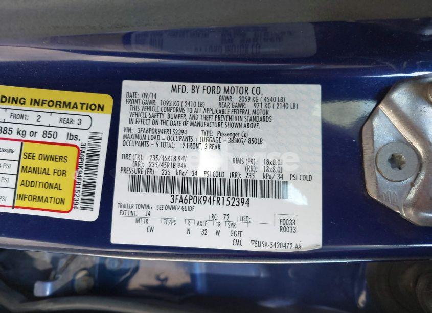 Photo 9 of 2015 Ford Fusion TITANIUM (VIN 3FA6P0K94FR152394)