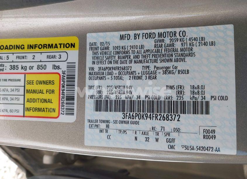 Photo 9 of 2015 Ford Fusion TITANIUM (VIN 3FA6P0K94FR268372)