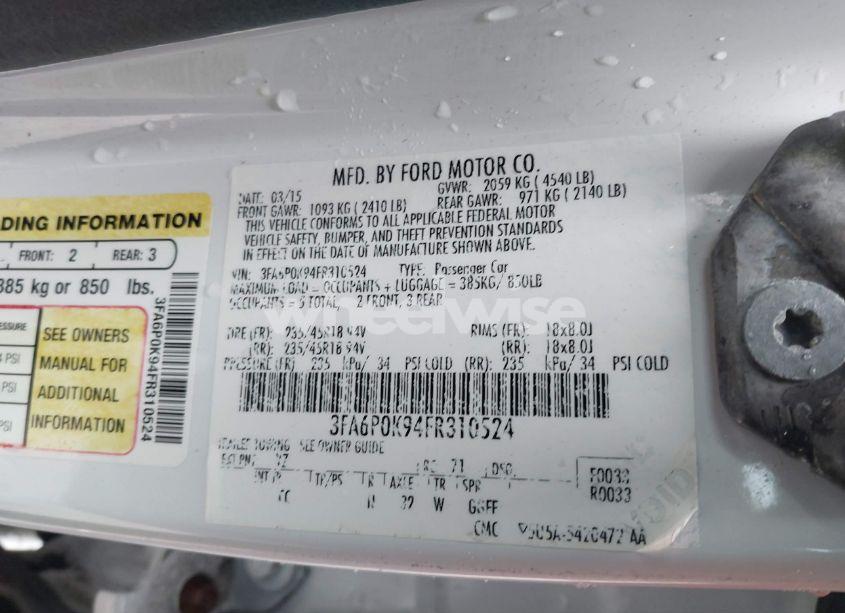 Photo 9 of 2015 Ford Fusion TITANIUM (VIN 3FA6P0K94FR310524)