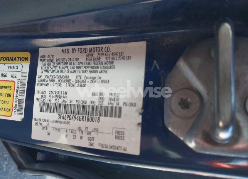 Photo 9 of 2016 Ford Fusion TITANIUM (VIN 3FA6P0K94GR180018)