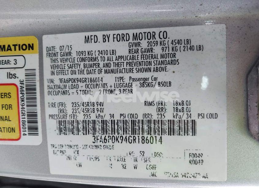 Photo 9 of 2016 Ford Fusion TITANIUM (VIN 3FA6P0K94GR186014)