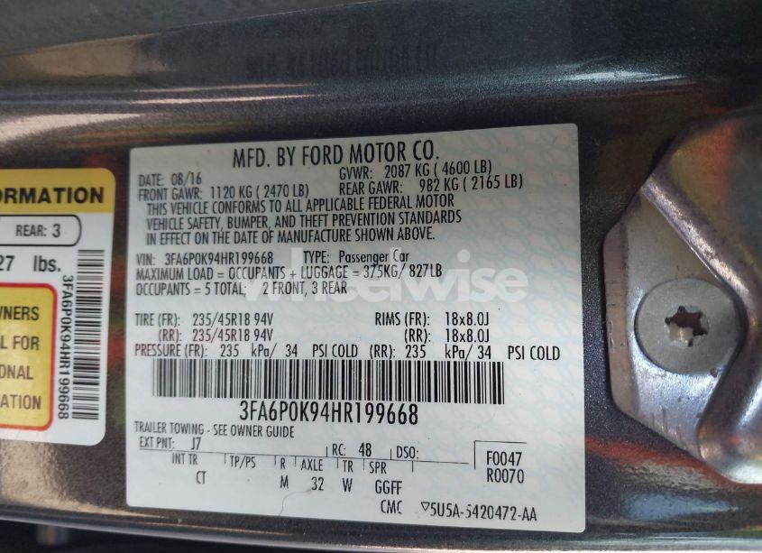 Photo 9 of 2017 Ford Fusion TITANIUM (VIN 3FA6P0K94HR199668)