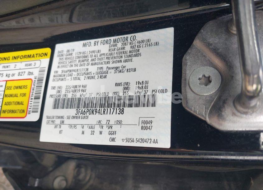 Photo 9 of 2020 Ford Fusion TITANIUM (VIN 3FA6P0K94LR117138)