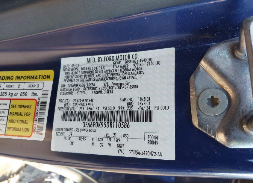 Photo 9 of 2013 Ford Fusion TITANIUM (VIN 3FA6P0K95DR110586)