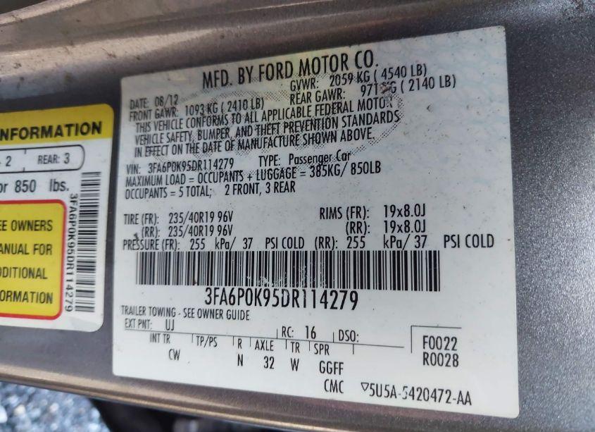 Photo 9 of 2013 Ford Fusion TITANIUM (VIN 3FA6P0K95DR114279)