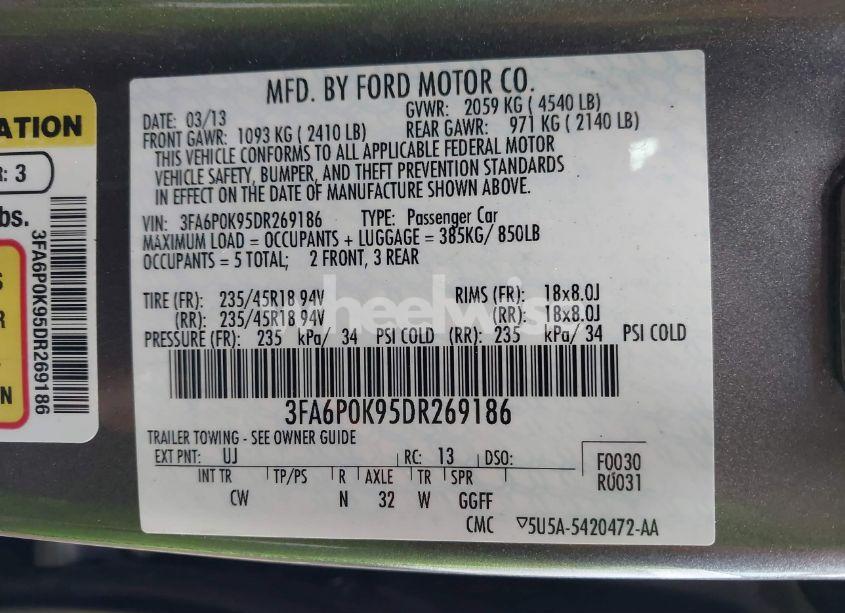 Photo 9 of 2013 Ford Fusion TITANIUM (VIN 3FA6P0K95DR269186)