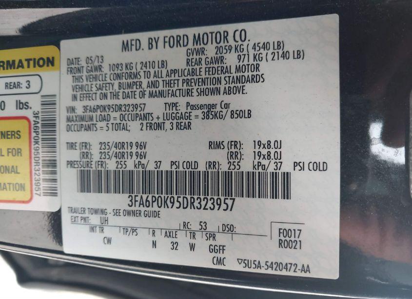 Photo 9 of 2013 Ford Fusion TITANIUM (VIN 3FA6P0K95DR323957)