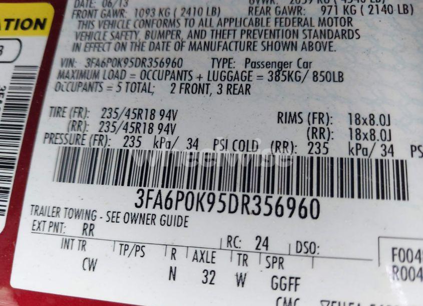 Photo 9 of 2013 Ford Fusion TITANIUM (VIN 3FA6P0K95DR356960)