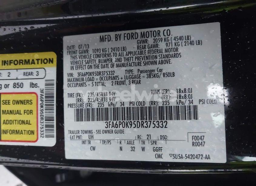 Photo 9 of 2013 Ford Fusion TITANIUM (VIN 3FA6P0K95DR375332)