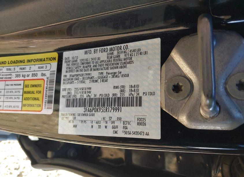 Photo 9 of 2014 Ford Fusion TITANIUM (VIN 3FA6P0K95ER179991)