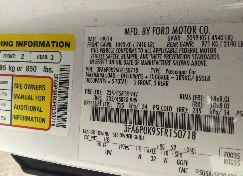 Photo 9 of 2015 Ford Fusion TITANIUM (VIN 3FA6P0K95FR150718)