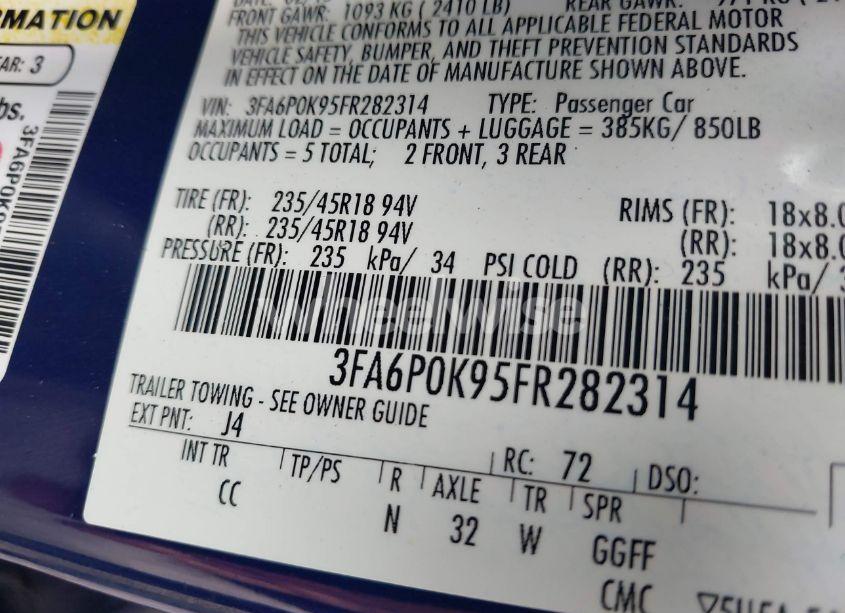 Photo 9 of 2015 Ford Fusion TITANIUM (VIN 3FA6P0K95FR282314)