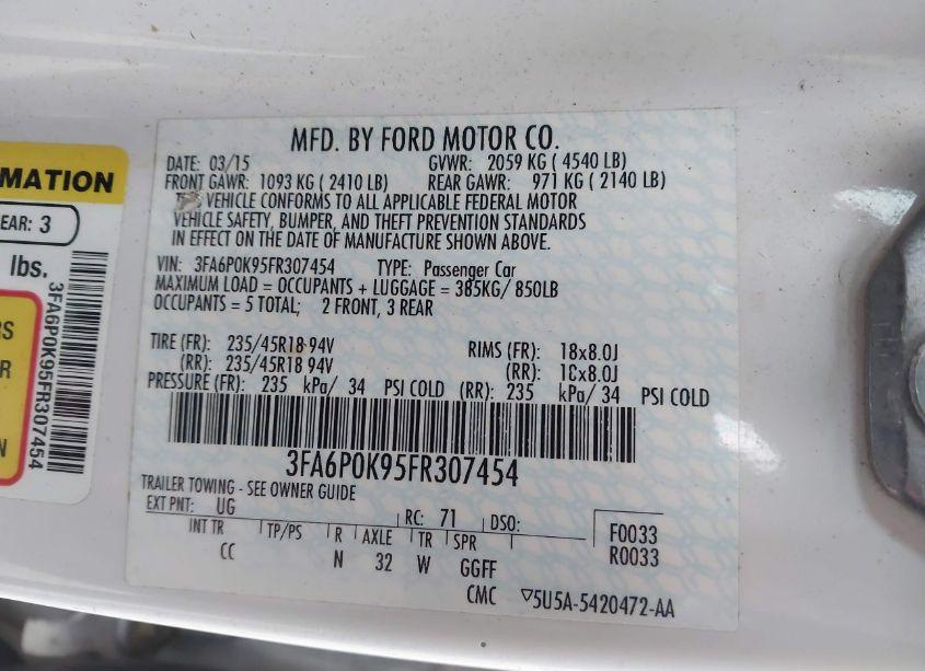 Photo 9 of 2015 Ford Fusion TITANIUM (VIN 3FA6P0K95FR307454)