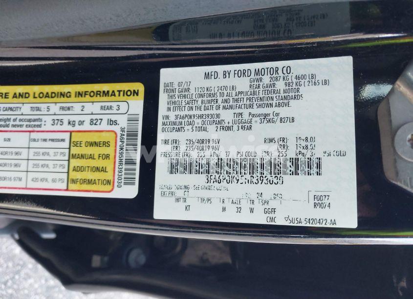 Photo 9 of 2017 Ford Fusion TITANIUM (VIN 3FA6P0K95HR393030)