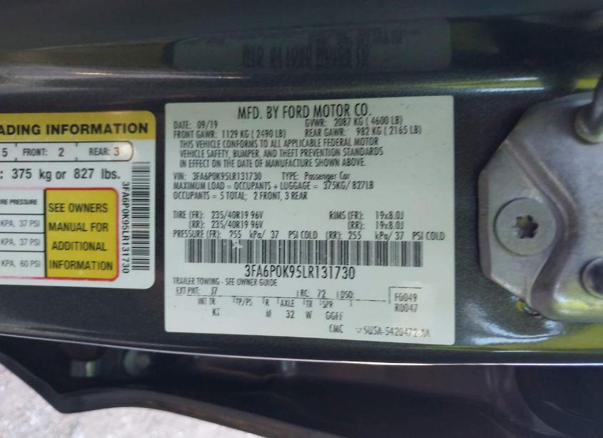 Photo 9 of 2020 Ford Fusion TITANIUM (VIN 3FA6P0K95LR131730)