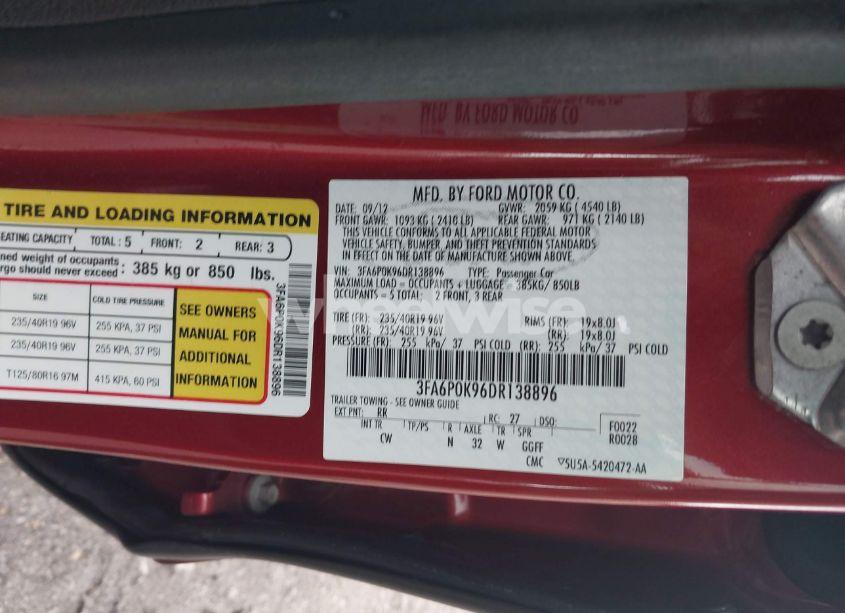 Photo 9 of 2013 Ford Fusion TITANIUM (VIN 3FA6P0K96DR138896)