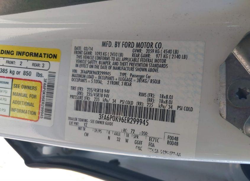 Photo 9 of 2014 Ford Fusion TITANIUM (VIN 3FA6P0K96ER299945)