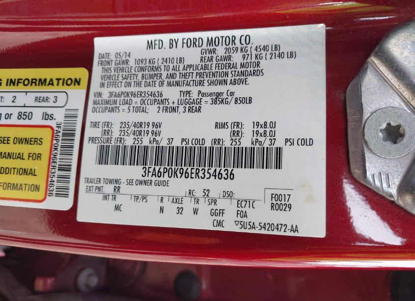 Photo 9 of 2014 Ford Fusion TITANIUM (VIN 3FA6P0K96ER354636)