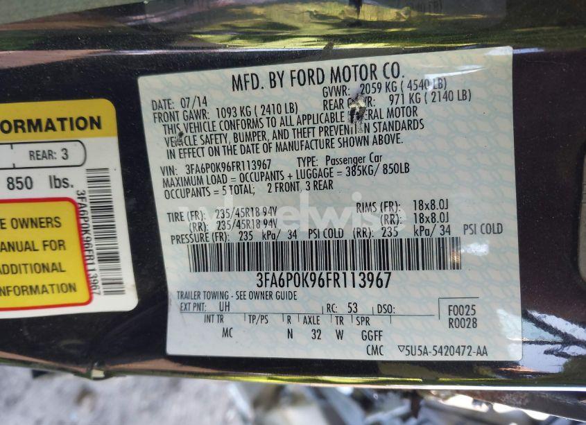 Photo 9 of 2015 Ford Fusion TITANIUM (VIN 3FA6P0K96FR113967)