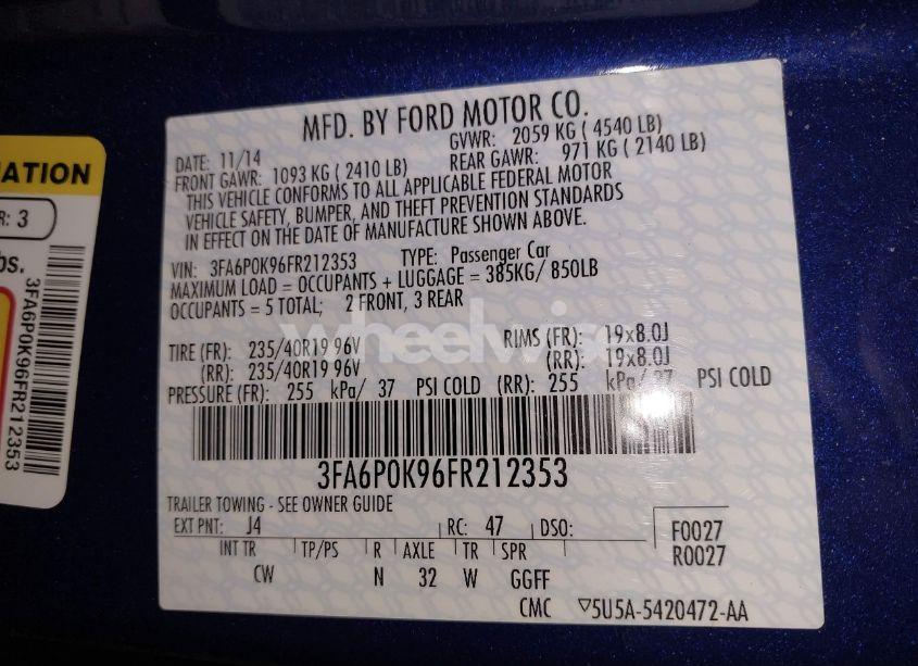 Photo 9 of 2015 Ford Fusion TITANIUM (VIN 3FA6P0K96FR212353)