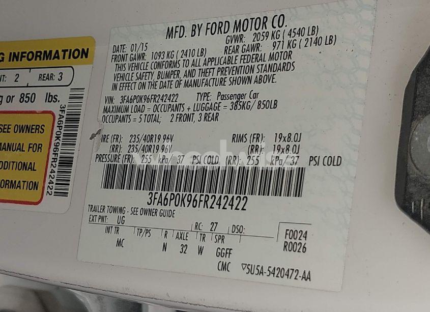 Photo 9 of 2015 Ford Fusion TITANIUM (VIN 3FA6P0K96FR242422)