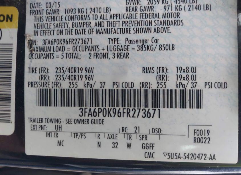 Photo 9 of 2015 Ford Fusion TITANIUM (VIN 3FA6P0K96FR273671)