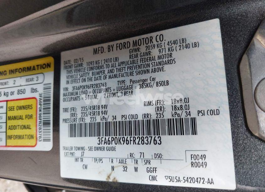 Photo 9 of 2015 Ford Fusion TITANIUM (VIN 3FA6P0K96FR283763)