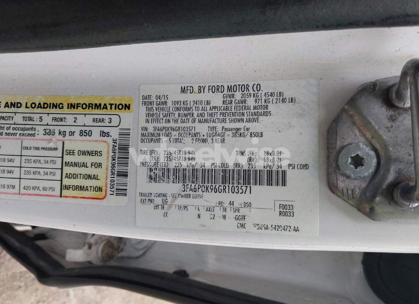 Photo 8 of 2016 Ford Fusion TITANIUM (VIN 3FA6P0K96GR103571)