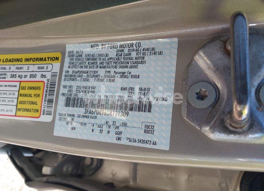 Photo 9 of 2016 Ford Fusion TITANIUM (VIN 3FA6P0K96GR121309)