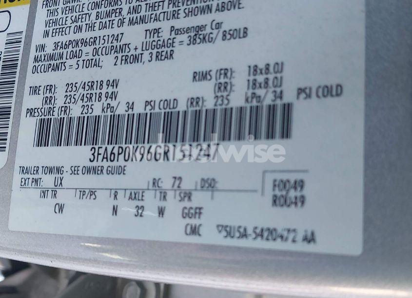 Photo 9 of 2016 Ford Fusion TITANIUM (VIN 3FA6P0K96GR151247)