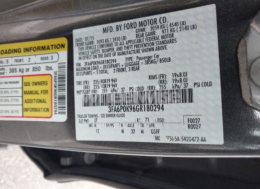 Photo 9 of 2016 Ford Fusion TITANIUM (VIN 3FA6P0K96GR180294)