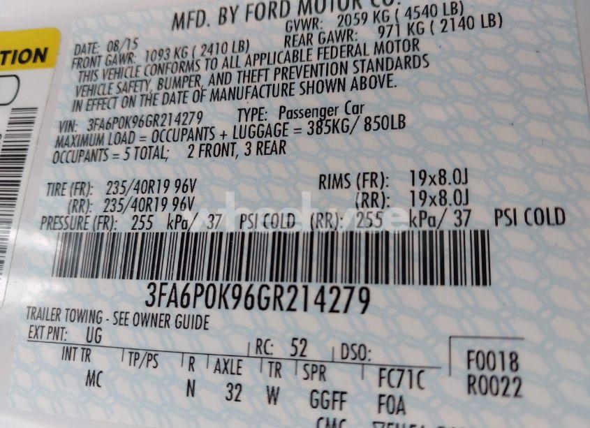 Photo 9 of 2016 Ford Fusion TITANIUM (VIN 3FA6P0K96GR214279)