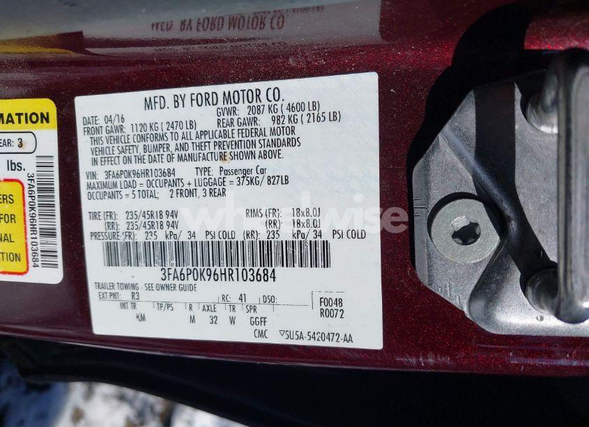 Photo 9 of 2017 Ford Fusion TITANIUM (VIN 3FA6P0K96HR103684)