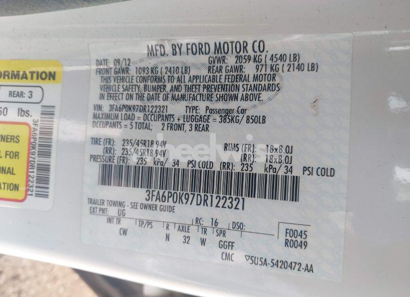 Photo 9 of 2013 Ford Fusion TITANIUM (VIN 3FA6P0K97DR122321)