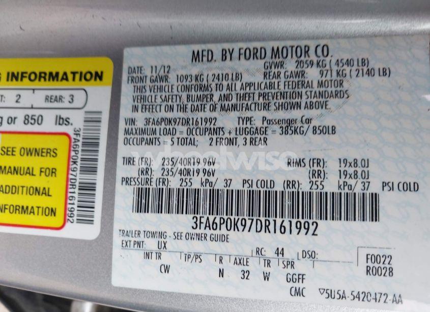 Photo 9 of 2013 Ford Fusion TITANIUM (VIN 3FA6P0K97DR161992)
