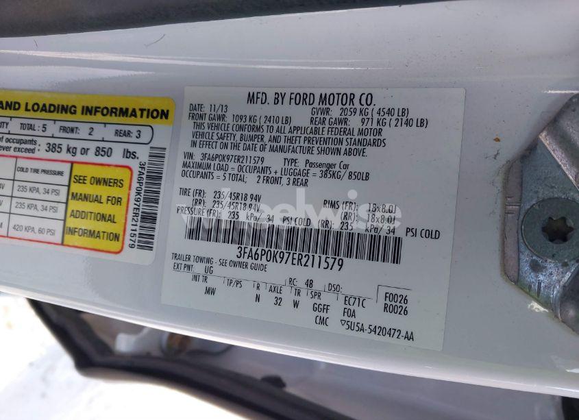 Photo 9 of 2014 Ford Fusion TITANIUM (VIN 3FA6P0K97ER211579)