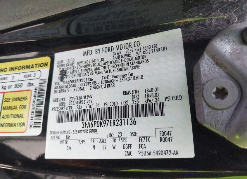 Photo 9 of 2014 Ford Fusion TITANIUM (VIN 3FA6P0K97ER231136)