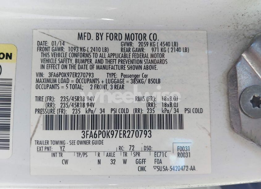 Photo 9 of 2014 Ford Fusion TITANIUM (VIN 3FA6P0K97ER270793)