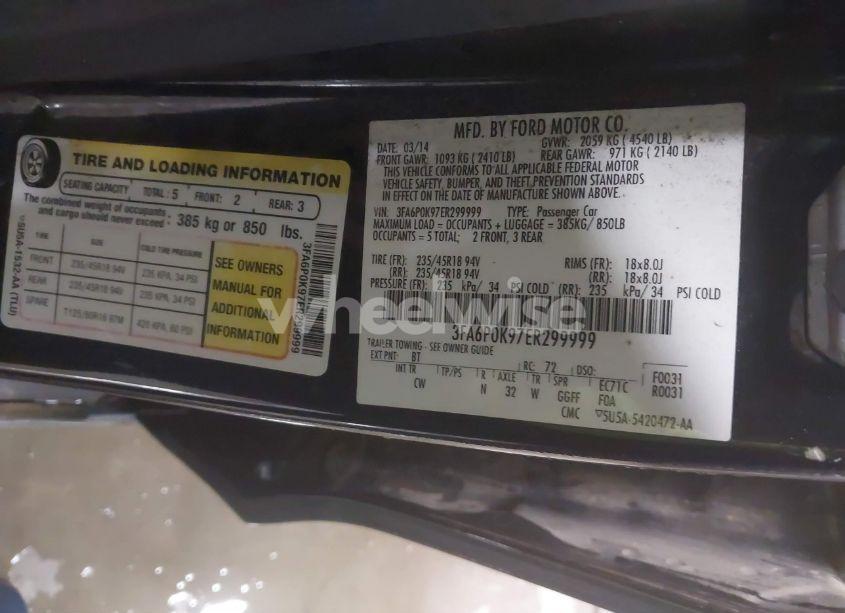 Photo 9 of 2014 Ford Fusion TITANIUM (VIN 3FA6P0K97ER299999)