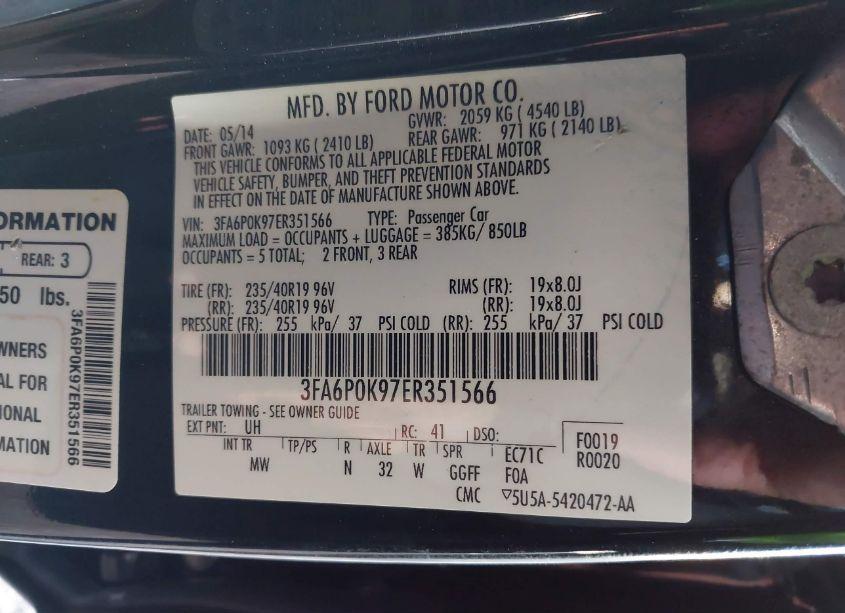 Photo 9 of 2014 Ford Fusion TITANIUM (VIN 3FA6P0K97ER351566)