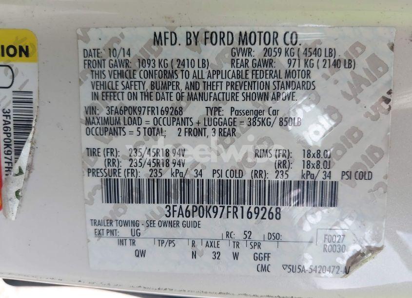 Photo 9 of 2015 Ford Fusion TITANIUM (VIN 3FA6P0K97FR169268)