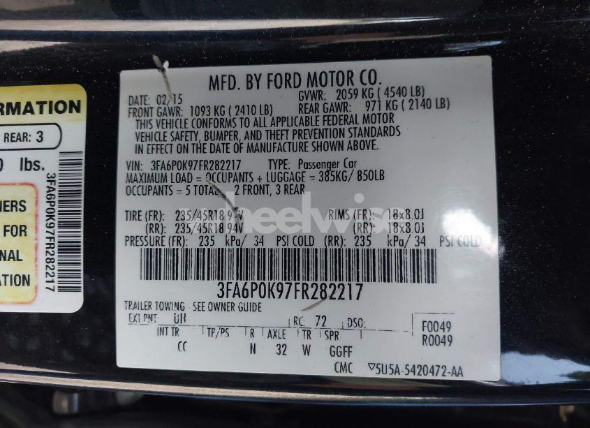 Photo 9 of 2015 Ford Fusion TITANIUM (VIN 3FA6P0K97FR282217)