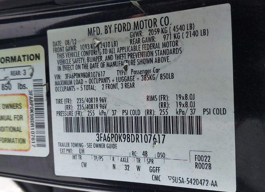 Photo 9 of 2013 Ford Fusion TITANIUM (VIN 3FA6P0K98DR107617)