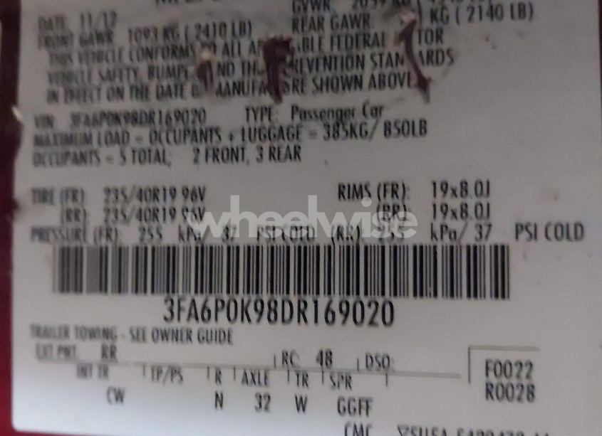 Photo 9 of 2013 Ford Fusion TITANIUM (VIN 3FA6P0K98DR169020)