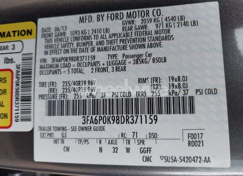 Photo 9 of 2013 Ford Fusion TITANIUM (VIN 3FA6P0K98DR371159)
