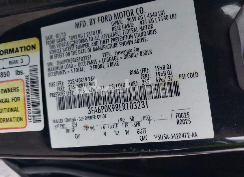 Photo 9 of 2014 Ford Fusion TITANIUM (VIN 3FA6P0K98ER103231)