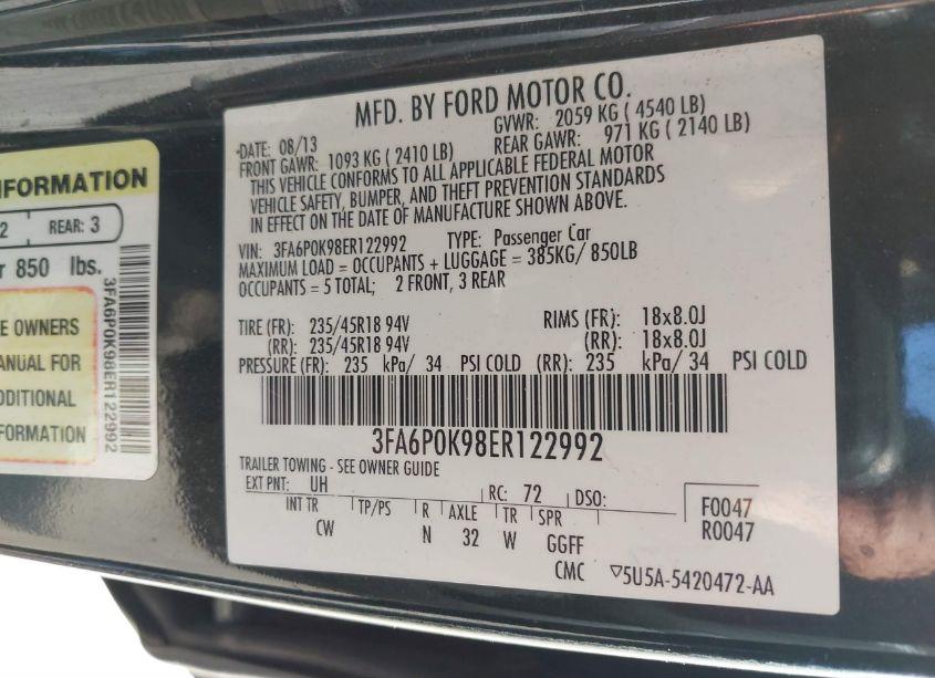 Photo 9 of 2014 Ford Fusion TITANIUM (VIN 3FA6P0K98ER122992)