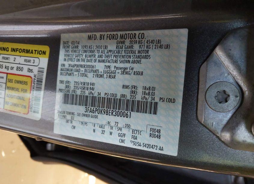 Photo 9 of 2014 Ford Fusion TITANIUM (VIN 3FA6P0K98ER300061)