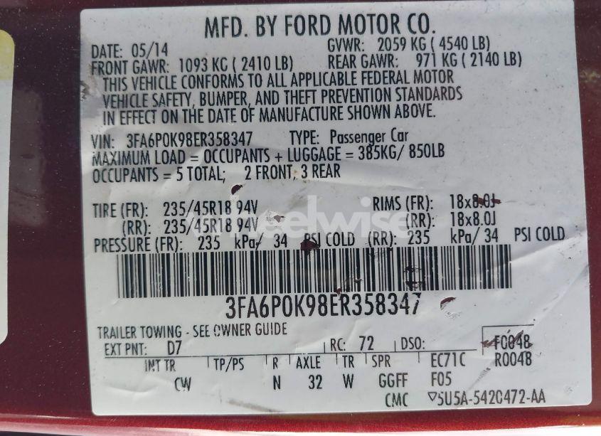 Photo 9 of 2014 Ford Fusion TITANIUM (VIN 3FA6P0K98ER358347)