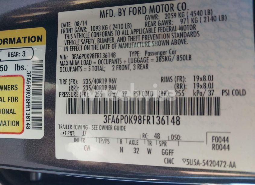 Photo 9 of 2015 Ford Fusion TITANIUM (VIN 3FA6P0K98FR136148)